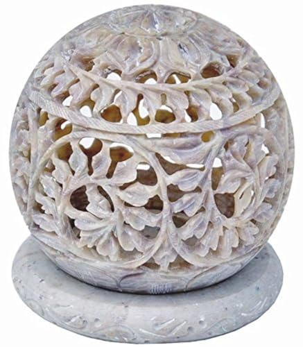 Zap Impex ® värmeljus sten skulptur värmeljushållare med snidade blommor, figurer dekorativa ljus lykta unik handgjord huvuddekor stengods 10 cm