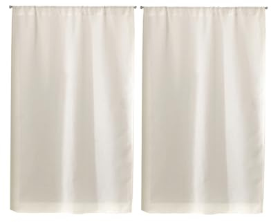 Linder 0323 /15/415 Paire de Vitrages Droits Etamine Champagne Passe Tringle 55 x 120 cm, Blanc