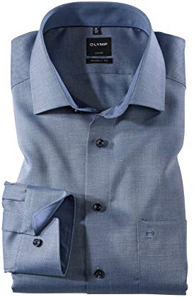 OLYMP Herren Oberhemd Langarm Luxor,Natté,modern fit,Global Kent,Marine 18,42
