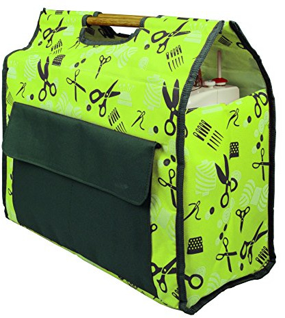 Kleiber Bolsa para máquina de Coser con asa de Madera, Tela, Verde, 45 x 45 x 21 cm