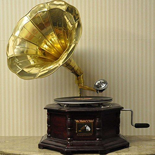 THE MORE SHOP Replica RCA Victor Gramophone Record Player with Hexagonal base and Brass Horn