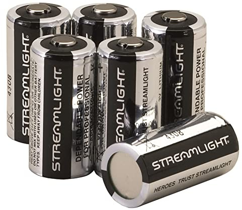Streamlight 85180 3V CR123A Lithium Batteries, 6-Pack, Black