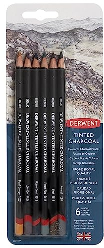 Derwent Tinted Charcoal Pencils, 4mm Core, Pack, 6 Count (2301689)