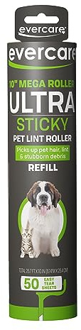 Evercare 10” Mega All-Purpose Pet Hair Lint Roller Refill, 50 Sheets – Sticky Roller for Pet Hair, Cat & Dog Hair Remover, Lint Remover, Pet Hair Remover for Furniture, Clothing & Cars