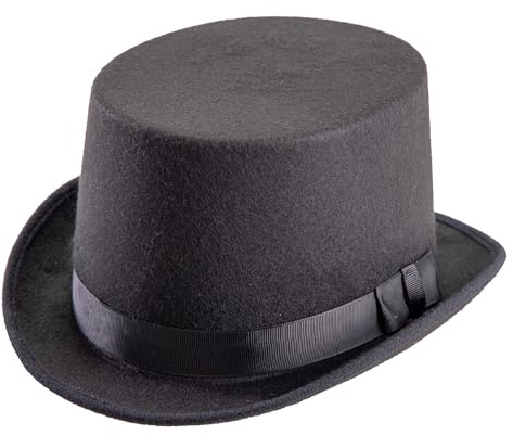 Carnival Toys Cappello a Cilindro Nero in Feltro di Lana – Cappello Elegante Uomo, Altezza 13 cm, Taglia 59, Accessorio Costume Carnevale e Feste a Tema