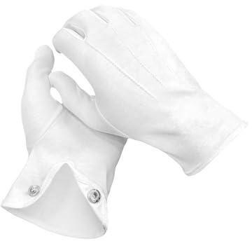 THE MASONIC COLLECTION - Plain Cotton Gloves for Men - Soft & Lightweight - Washable & Reusable Material - Popper Snap Fastening - Freemason Gifts for Men