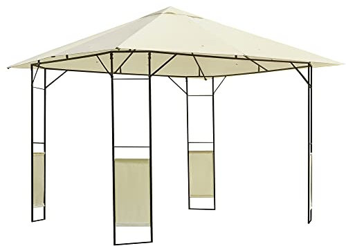 Outsunny Cenador de Jardín 3x3x2,6 m Pabellón de Exterior Gazebo con Marco de Acero y 8 Orificios de Drenaje Impermeable para Patio Crema