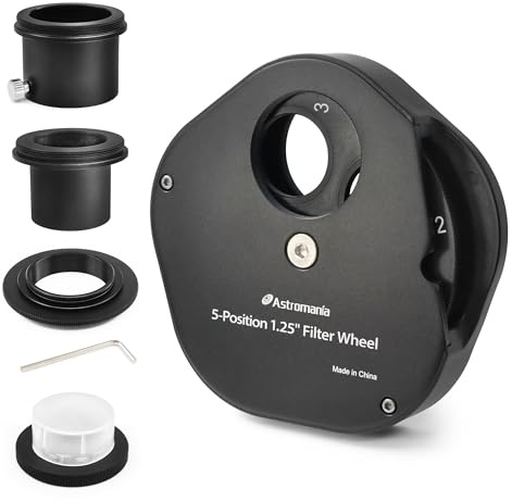 Astromania Ruota filtrante per telescopio, cassetto filtro compatibile con filtro telescopico da 1,25 pollici per l'osservazione della nebulosa pianeta luna, 5 posizioni portafiltri porta ruota