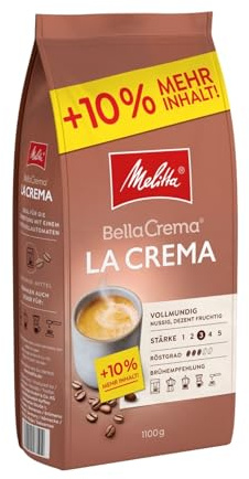 Melitta Granos de café enteros 100% arábica, cuerpo completo y equilibrado, grosor 3, BellaCrema LaCrema, 1100 g