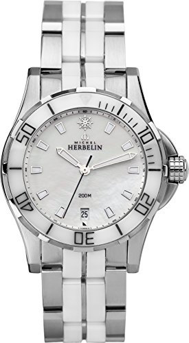 Michel Herbelin Newport Trophy Women'Grand Sport-Armbanduhr Analog Quarz Keramik Armband zweifarbig 12596/W19BW