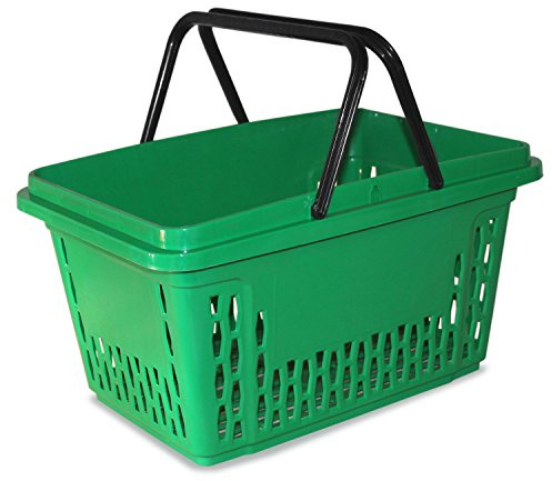 10 cestas de compra de plástico con asa – 21 litros – apilables – color verde – ideales para supermercados y tiendas