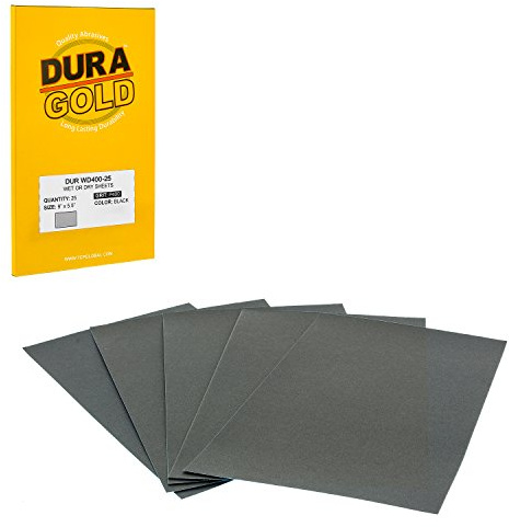Dura-Gold Premium 400 Grit Wet or Dry Sandpaper Sheets, 5-1/2 x 9, Box of 25 - Fine-Cut Sanding, Detailing, Polishing Automotive, Woodworking Wood Furniture, Metal Finishing, Hand Sand Block Sander