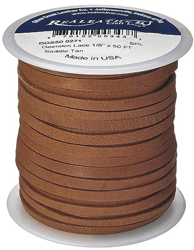Silver Creek Leather Co Realeather DOS50-0271 Deerskin Leather Lace for Crafts and Jewelry Making, 1/8 x 50', Saddle Tan, 1-Spool