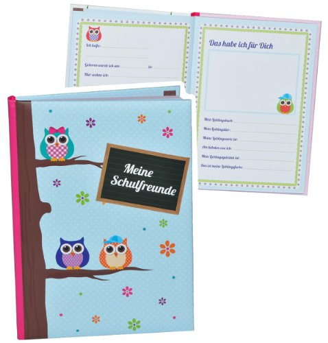 Meine Freunde Buch - Eulen Blumen Eule für Mädchen - dick gebunden für Schulfreunde Poesie A5 Hardcover - Freundebuch Poesiealbum Kinder Schule