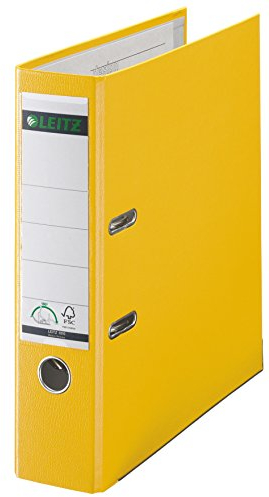 Leitz Qualitäts-Ordner 180° Plastik, das Original, DIN A4 Aktenordner 8 cm breit, 90% Recycling-Karton, 30% Pre-Consumer Recycling-Kunststoff, Mit 180° Mechanik, 600 Blatt Kapazität, Gelb, 10105015