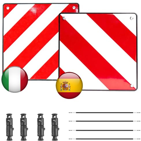 2-i-1 varningsskylt cykelhållare av PVC för Italien, Spanien och Portugal 50 x 50 cm reflekterande varningsskylt Italien Spanien varningsskylt röd vit med 4 spännlinor för bil, bakre hållare, husbil