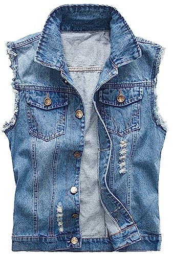 Kelmon Giacca Denim Uomo Gilet per Vintage Strappato Gilet di Jeans da Uomo Senza Maniche Giacca Jeans Capispalla
