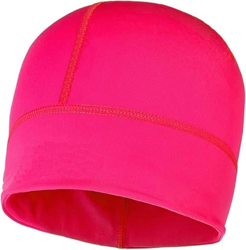 SLS3 Runners Hats for Men Women, Thin Winter Helmet Liner, Moisture Wicking Cycling Skull Cap Under Helmet, Sports Performance & Workout Beanie, Reflective Running Hat for Cold Weather (Pink)