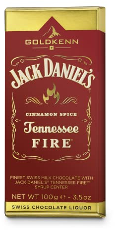 Jack Daniel's Fire Whiskey Liqueur Swiss Chocolate Bar | 100g Cinnamon-Infused Milk Chocolate | Goldkenn Collection