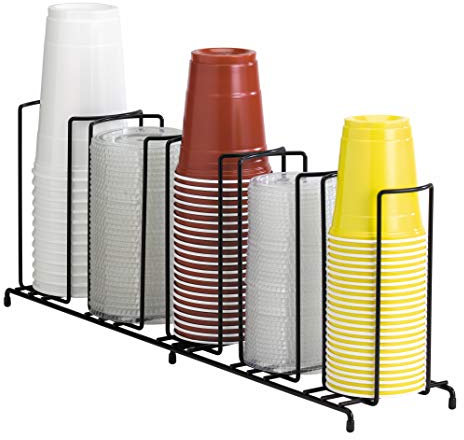 Dispense-RITE WR-5 Cup and Lid Organizer, Five-Section Wire Rack for 8 oz to 44 oz Cups and Lids, Reinforced Powder-Coated Steel, Compact 5 Countertop Design, Black