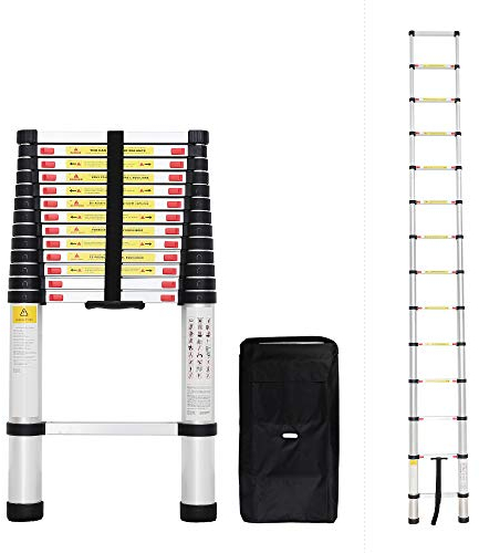 Todeco - Teleskopleiter, Klappleiter - Maximale Belastbarkeit: 150 kg - Standard/Zertifizierung: EN131-4,1 Meter, GRATIS Tragetasche, EN 131