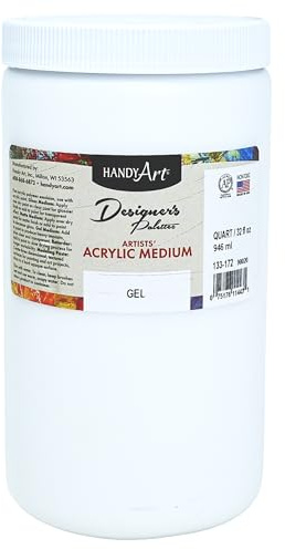 Handy Art Acrylic Gel Medium, 32 oz, Transparent Finish, Increases Paint Viscosity for Thick Texture, Impasto Effects, & Layering, Mixes with Acrylic Paint, Certified Safe & AP Non-Toxic, Made in USA