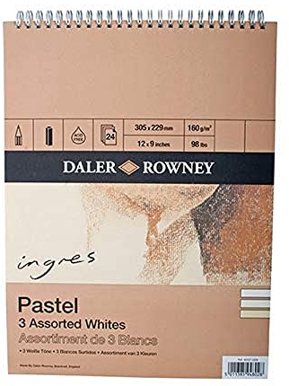 Daler-Rowney Ingres 160gsm 16 x 12in Pastel Paper Spiral Pad, Laid Texture, 3 Assorted Pastel Colours, 24 Sheets, Ideal for Professional Artists & Students