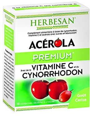 HERBESAN®- ACEROLA PREMIUM - Haute concentration en Vitamine C-Réduction de la fatigue- Acérola naturelle - 30 comprimés à croquer
