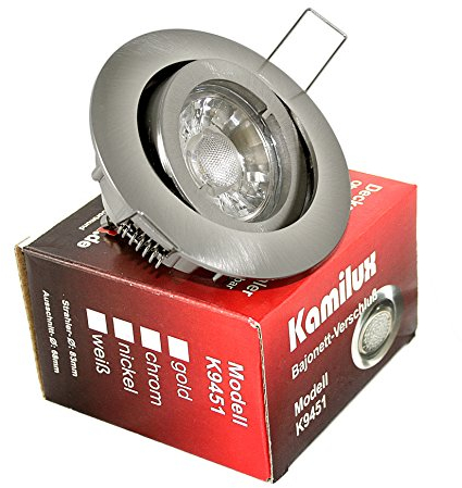 12V Bajo 5W = 50Watt LED Downlights Einbaustrahler in edelstahl, chrom, weiss, NIEDERVOLT 12Volt MR16 / GU5.3, inkl. 5W LED in tageslichtweiss/kaltweiss (Edelstahl-gebürstet)