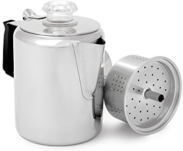 GSI Outdoors Glacier Kaffeekanne aus Edelstahl mit Silikongriff, Unisex, GSI Edelstahl-Perkolator mit Silikongriff, 6 Tassen, 65206, Edelstahl, gebürstet, 6 Tassen