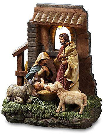 The San Francisco Music Box Company Holy Family in Stable Window Nativity Figurine