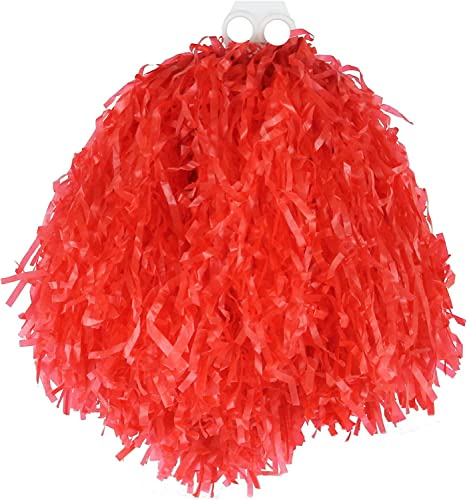 Coppia di pompon jumbo USA in coppia di accessori per travestimento da cheerleader, per la scuola di danza, misura gigante, colore rosso, 1 paio