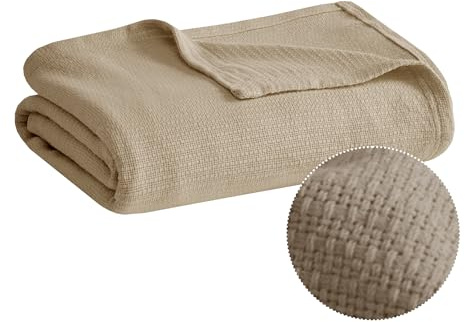 Madison Park Premium Soft Cozy Luxury Cotton Blanket for Bed, Couch or Sofa, Khaki, Twin