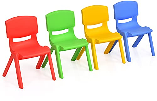 Costzon Kids Chairs, Stackable Plastic Colorful for Toddlers Boys Girls, Learn and Play Stools for School, Home & Play Room (Multicolor, 4 Chairs)