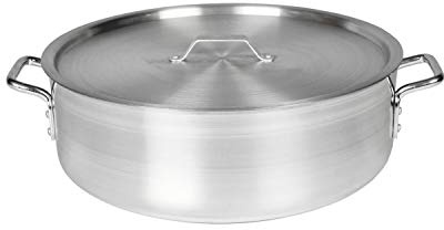Thunder Group ALSKBP008 Brazier Pot, 40 quart capacity, with cover, 6 mm thick, extra heavy, flat bottom, aluminum, mirror-finish, NSF