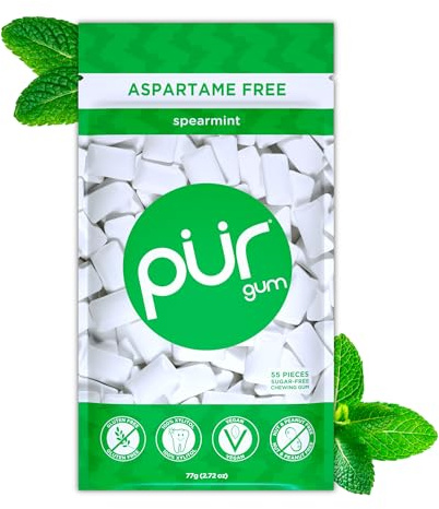 PUR Gum | Sugar Free Chewing Gum | Made with Xylitol | Vegan, Aspartame Free, Gluten Free & Keto Friendly | Natural Spearmint Flavoured Gum, 55 Pieces (Pack of 1)