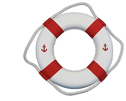 Handcrafted Model Ships Classic White Decorative Anchor Lifering with Red Bands 10- Lifering Decoratio