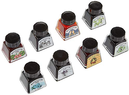 Winsor & Newton Drawing Ink Set, 8 Colors (Crimson, Apple Green, Viridian, Sunshine Yellow), Solvent-Based, Bottle Container