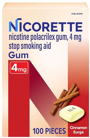 Nicorette 4 mg Nicotine Gum to Help Stop Smoking - Cinnamon Surge Flavored Stop Smoking Aid, 100 Count