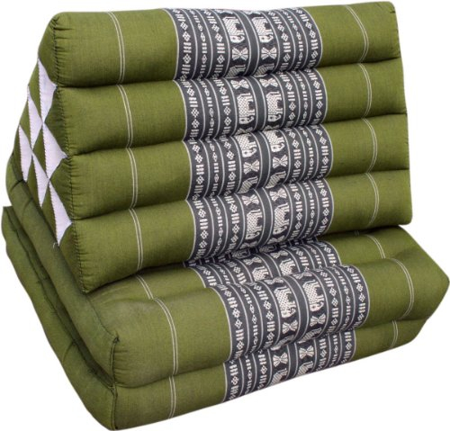 GURU SHOP Thaikissen, Dreieckskissen, Kapok, Tagesbett mit 2 Auflagen - Hennagrün, 30x50x120 cm, Asiatisches Sitzkissen, Liegematte, Thaimatte