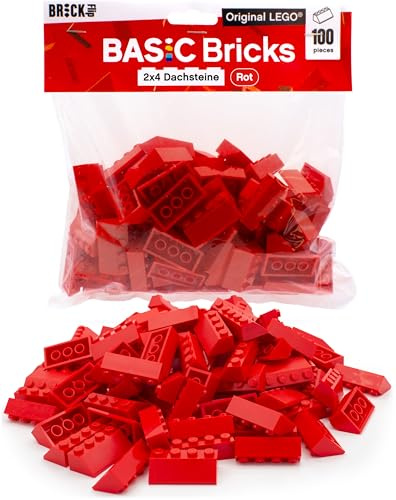 Lego Dachsteine Rot, 100 Stück, 2x4 - Ersatzteile Set für Lego Dächer, Classic Dachziegel Rot | Basic Bricks (‎3037)