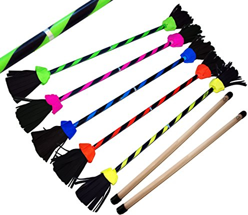 Flash Pro Flowerstick Set! Suprime Qualität, Fiberglasstock, Silicone Grip, Wildlederfransen, Befestigungsgurt. Flames N Games Devilsticks für Anfänger und Profis. (Blau)