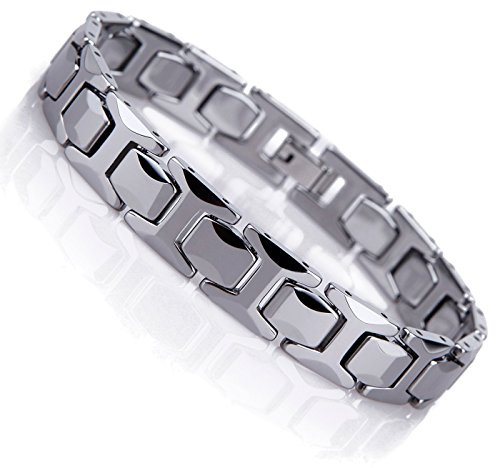 URBAN JEWELRY Stunning Solid Tungsten Link Bracelet for Men Polished Pyramid Style (Silver, 11mm)