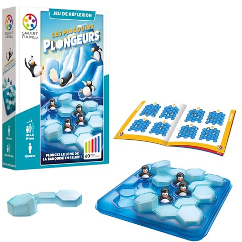 SmartGames - Les Pingouins Plongeurs - Jeu de Réflexion - Placez la Banquise Autour des Pingouins - 60 Défis de Différents Niveaux - 1 Joueur - A partir de 6 Ans