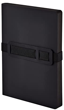 Nuuna Notizbuch A5+ | Voyager L - Schwarz | Dotted | 3,5mm Punktraster | 256 nummerierte Seiten | 120g Premium-Papier | Leder schwarz | mit Stift- und Smartphonehalterung | made in Germany