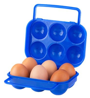 PANYTOW Portable Folding Plastic Egg Carrier Holder Storage Container for 6 Eggs - Blue
