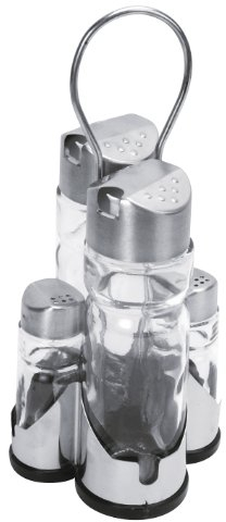 Equinox 503057 Ensemble Huile / Vinaigre / Sel / Poivre en Verre Inox avec Support Métal
