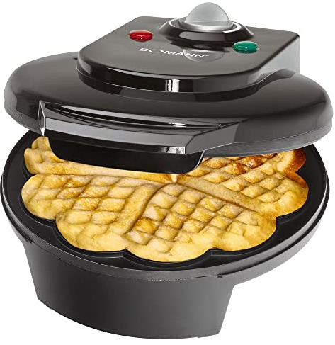 Bomann® Waffeleisen mit großen Backflächen | ⌀ 18 cm | Antihaftbeschichtung | schnelle Zubereitung | Waffeleisen Herzform | Waffle Maker | stufenlos regelbarer Bräunungsgrad | WA 5018 CB schwarz