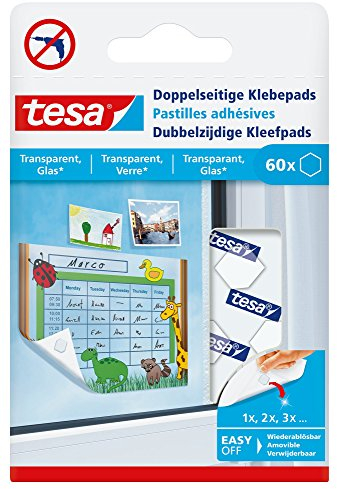 tesa Doppelseitige Klebepads für transparente Oberflächen und Glas, 60 Stück, 77731-00000-00