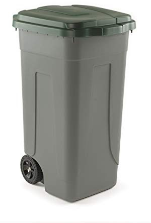 Mobil Plastic - Bidone Raccolta Differenziata 100L | Contenitore Rifiuti con Coperchio Verde | Pattumiere Ecologiche per Casa e Ufficio - Corpo Grigio Resistente